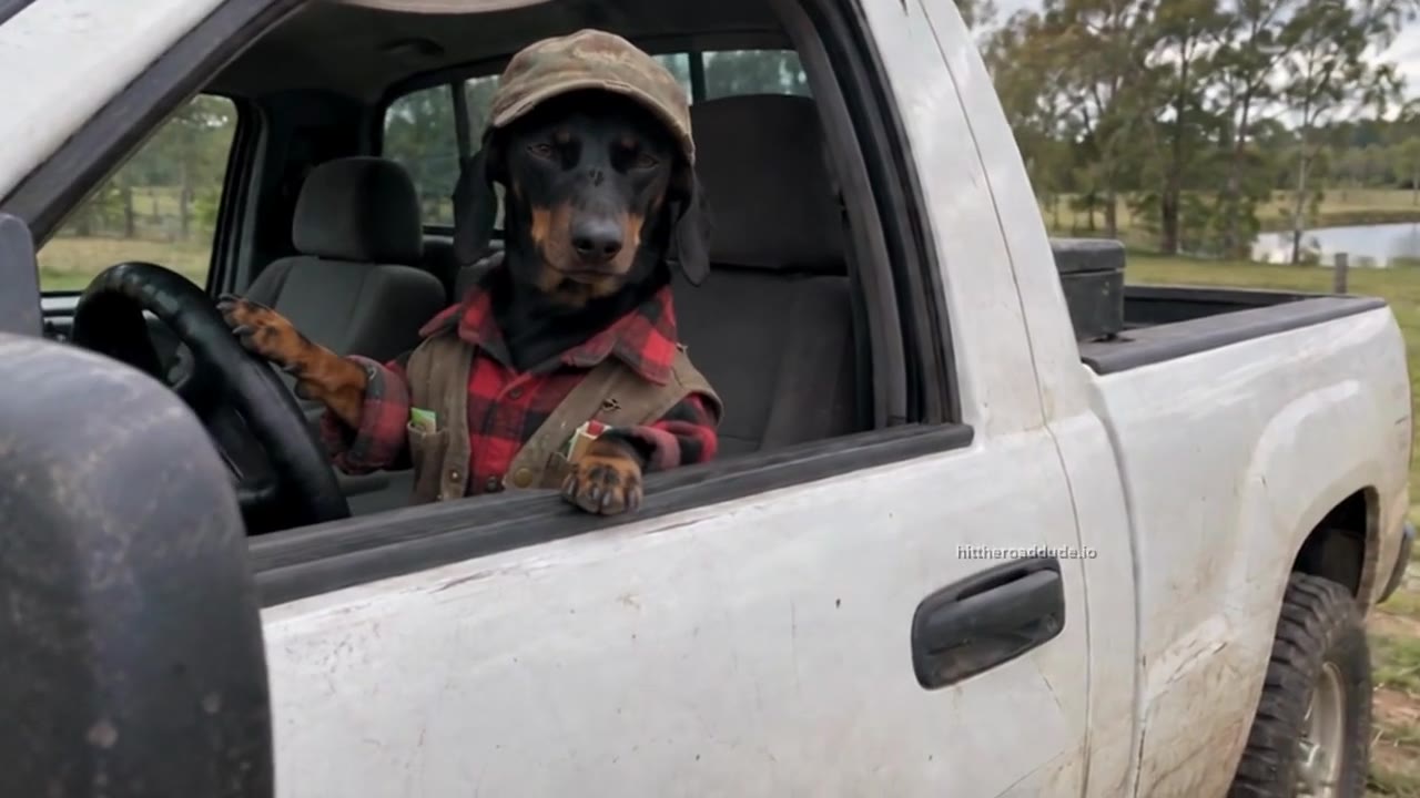 Dachshund in the driver’s seat